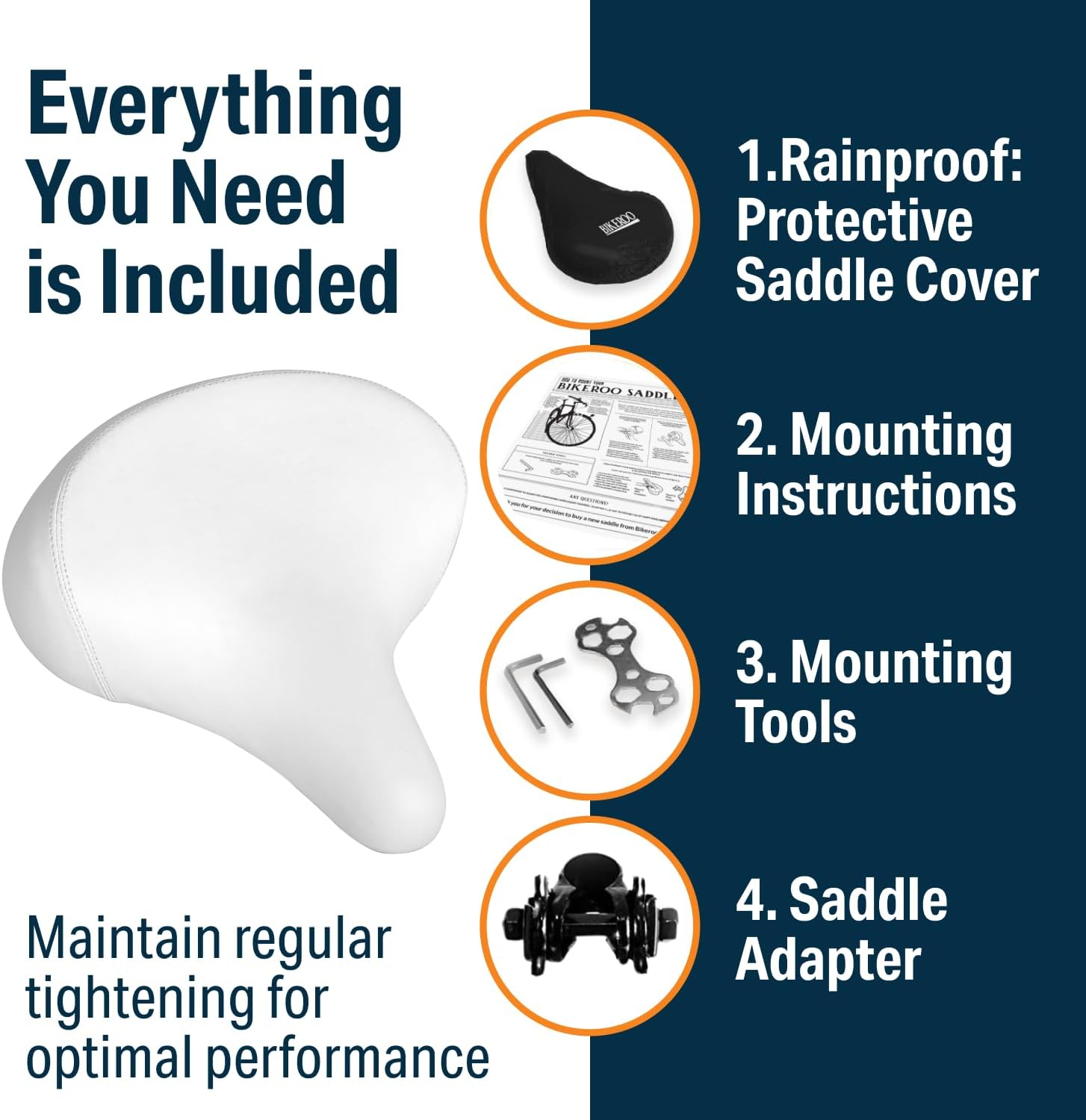 Bikeroo Wide Cruiser Saddle - Comfort Seat Fits Indoor & Outdoor Bicycles - Steel Spring & Elastomer Suspension - Memory Foam