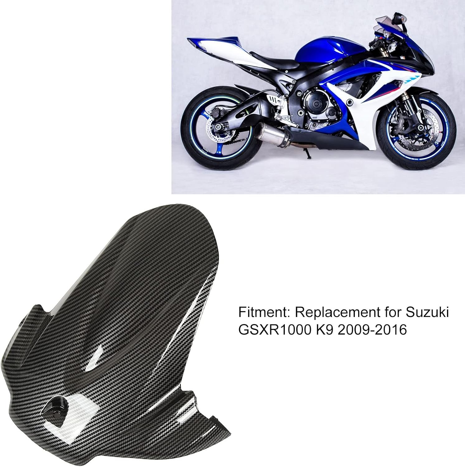 Rear Mudguard Tire Hugger, Motorcycle Rear Mudguard Wheel Tire Hugger Replacement for GSXR1000 K9 2009 to 2016 (Carbon Fiber)