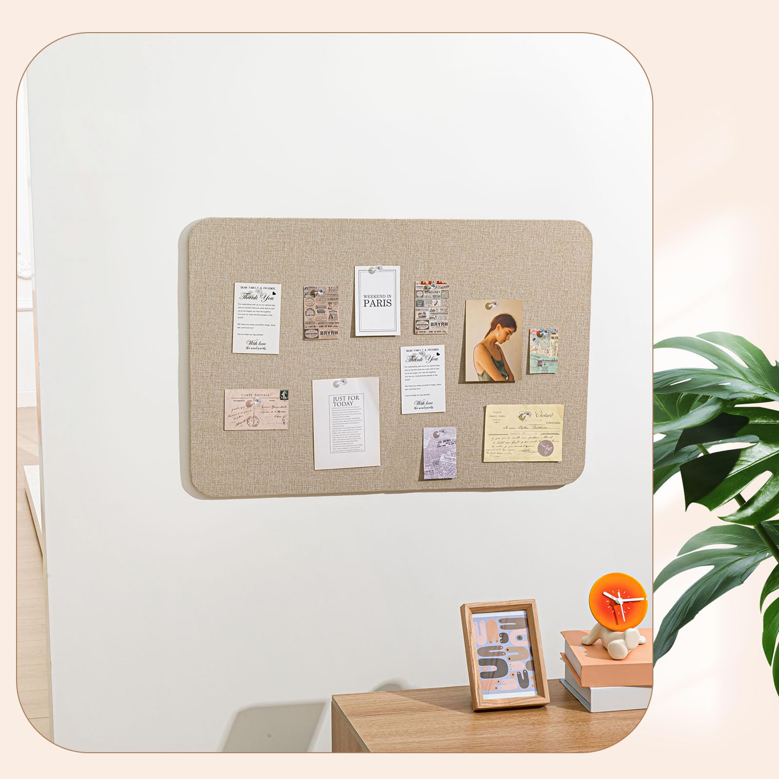 Hahafelt Pinnwand aus Leinenstoff für Wände, rahmenlose Pinnwand, Notiz-Erinnerungstafel für Bürowände, Zuhause, Küche, einfach zu installieren (Braun, 61 x 45,7 cm)