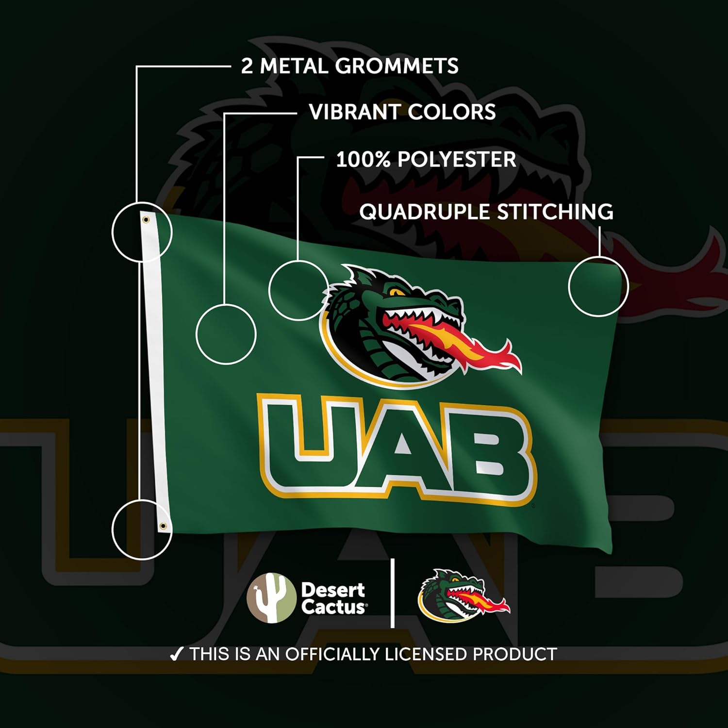 Desert Cactus University of Alabama Birmingham UAB Flag - 3 x 5 Feet Blazers Banner, Indoor/Outdoor Durable Fabric, 100% Polyester Design (Style A)