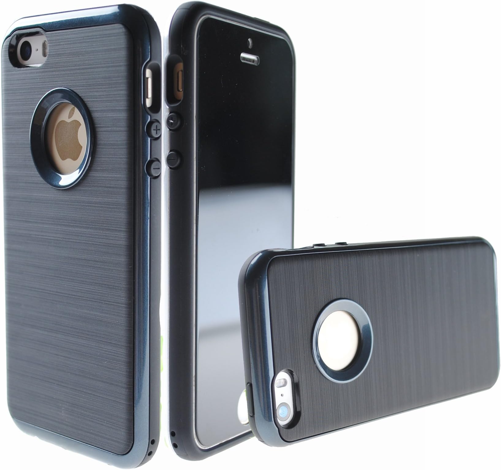 Case Art Plus [Black Mask] Privacy Anti-Spy Tempered Glass Screen Protector Film + [Curved Metalic Bumper] Super Slim Fit Light Case for iPhone 5/ 5S (Navy)