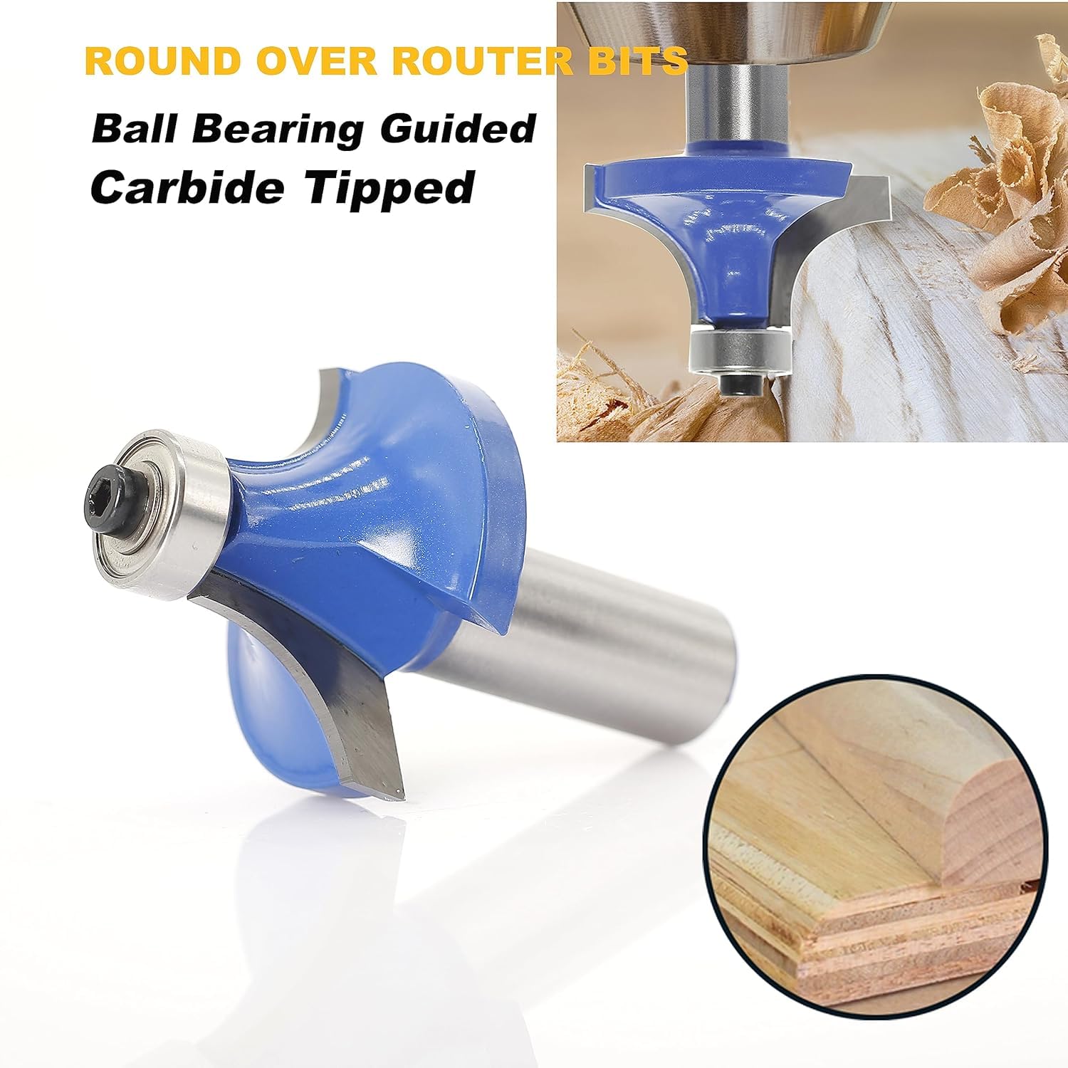 Round Over Router Bits 1/2" Shank,Radius 1/2" Roundover Beading Router Bit, Corner Rounding Edge Forming, Round Over Edging Router Bits, by Akylin - Image 3