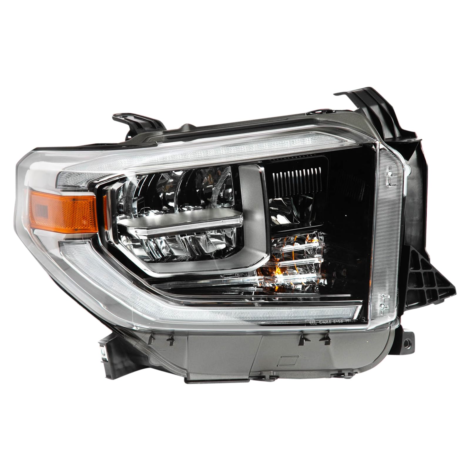 TRQ Passenger Side Headlight Assembly LED With Smoked Chrome Bezel Compatible with 2018 Toyota Tundra TO2503263