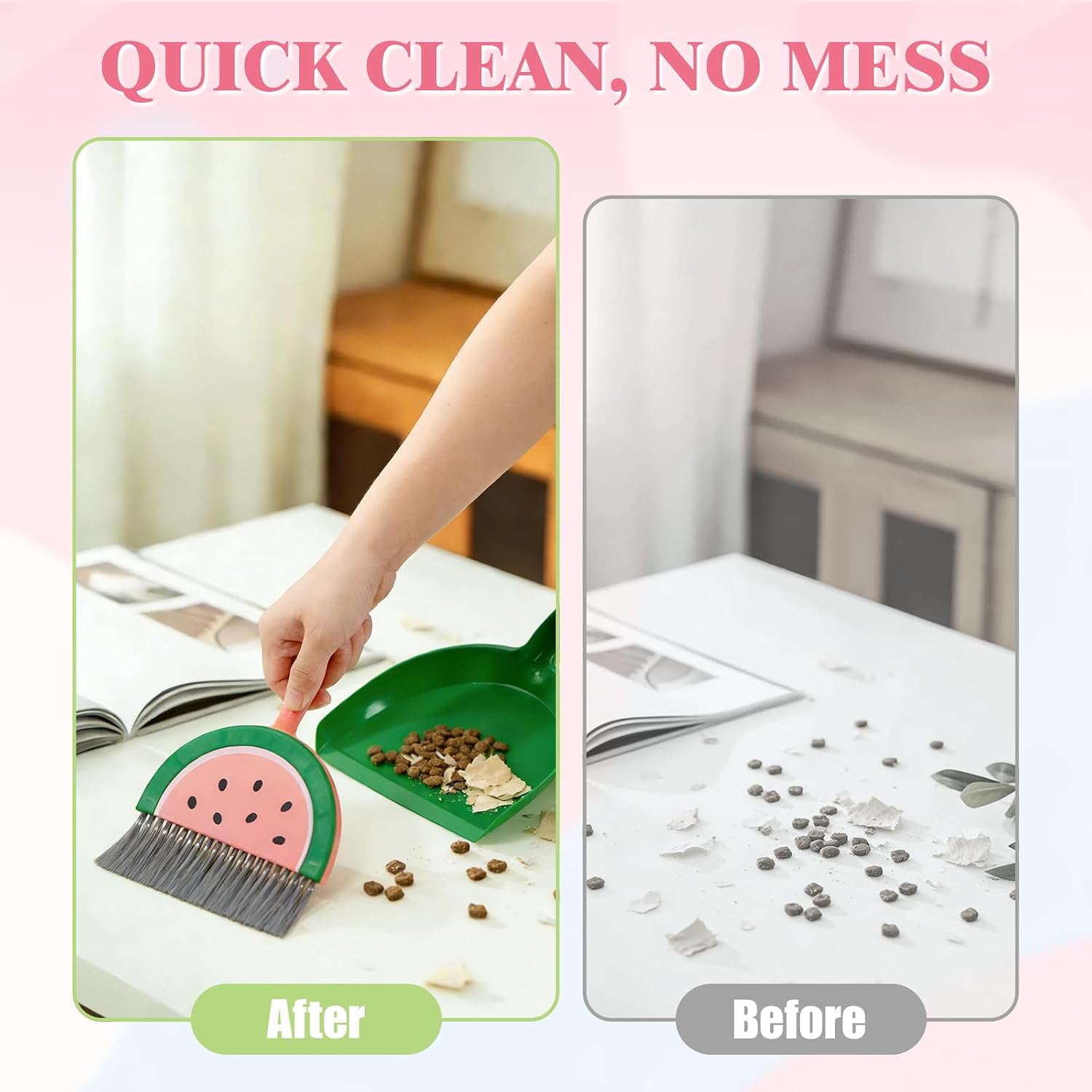 Mini Watermelon-Shaped Dustpan and Broom Set, Suitable for Everyone to use. The Small Broom and Dustpan are Convenient for Cleaning and can be Used to Clean up Debris.