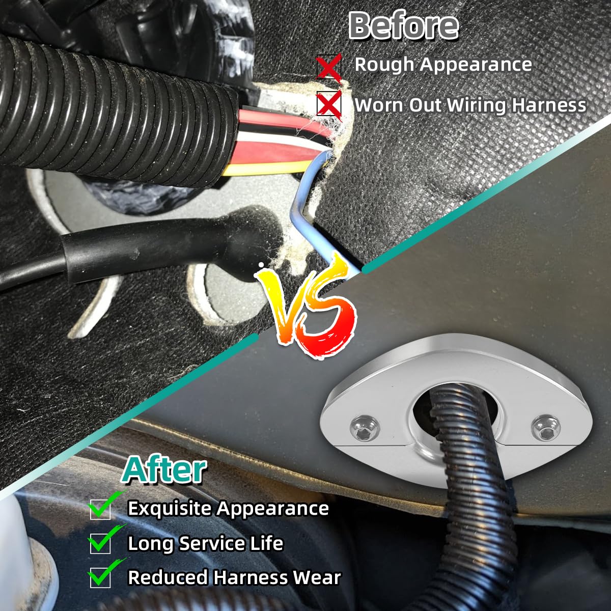 MOTOQUEEN Firewall Grommet 1.25" Aluminum Firewall Pass Through for Wiring Harness- Eliminates