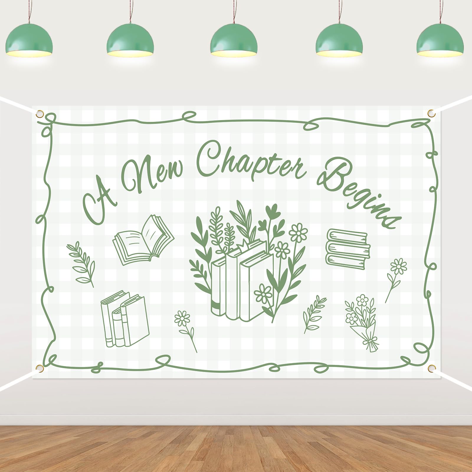 A New Chapter Begins Backdrop Green Storybook Baby Shower Backdrop Decorations Floral Book Theme Photography Background for Forest Animal Bridal Shower Wedding Engagement Bachelorette Party 5x3ft