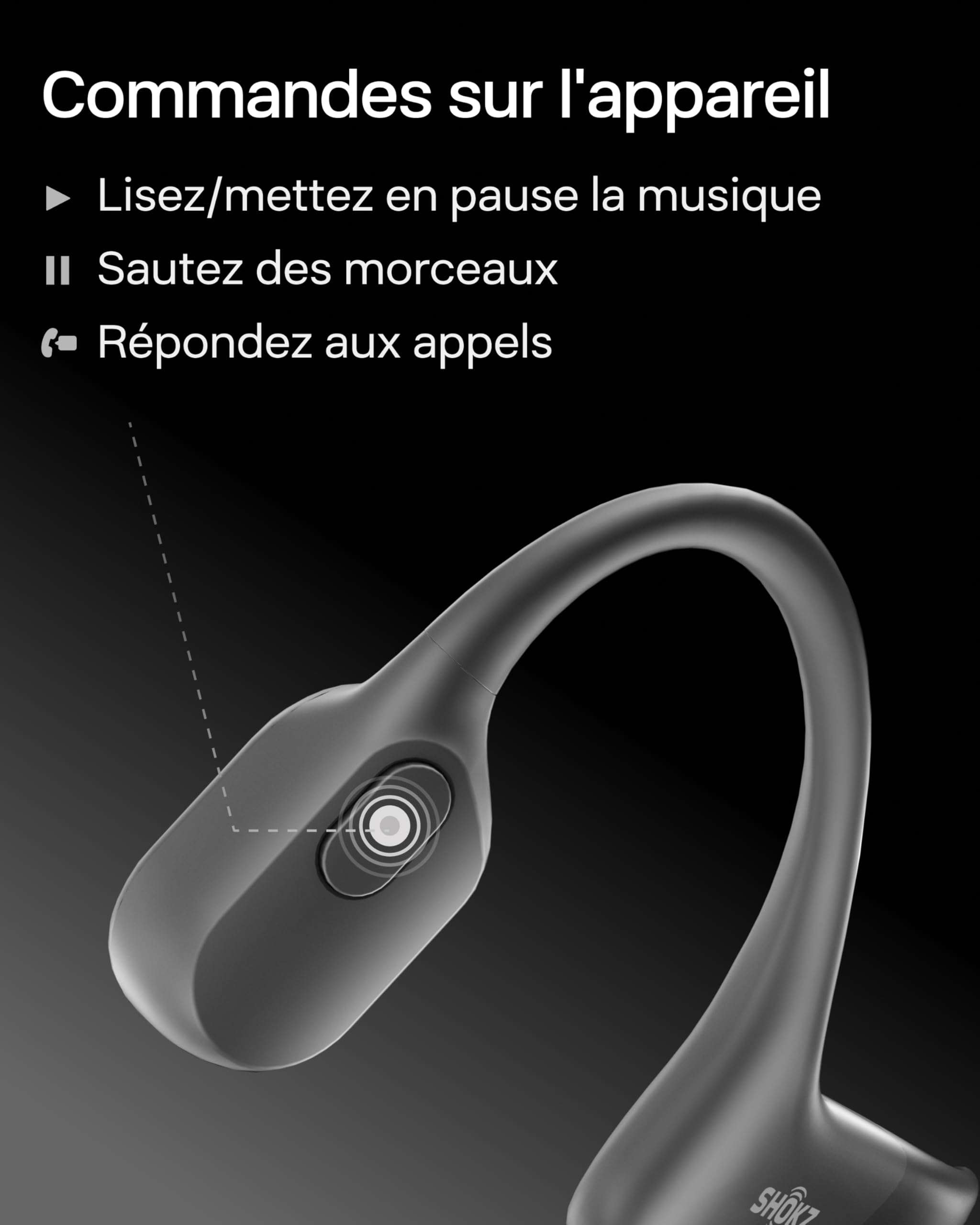 SHOKZ OpenRun Casque à Conduction osseuse, écouteurs Bluetooth Oreilles Libres pour Le Sport avec Micro, Casque sans Fil étanche IP67, 8 Heures d'autonomie, USB-C, Bandeau de Sport, Noir