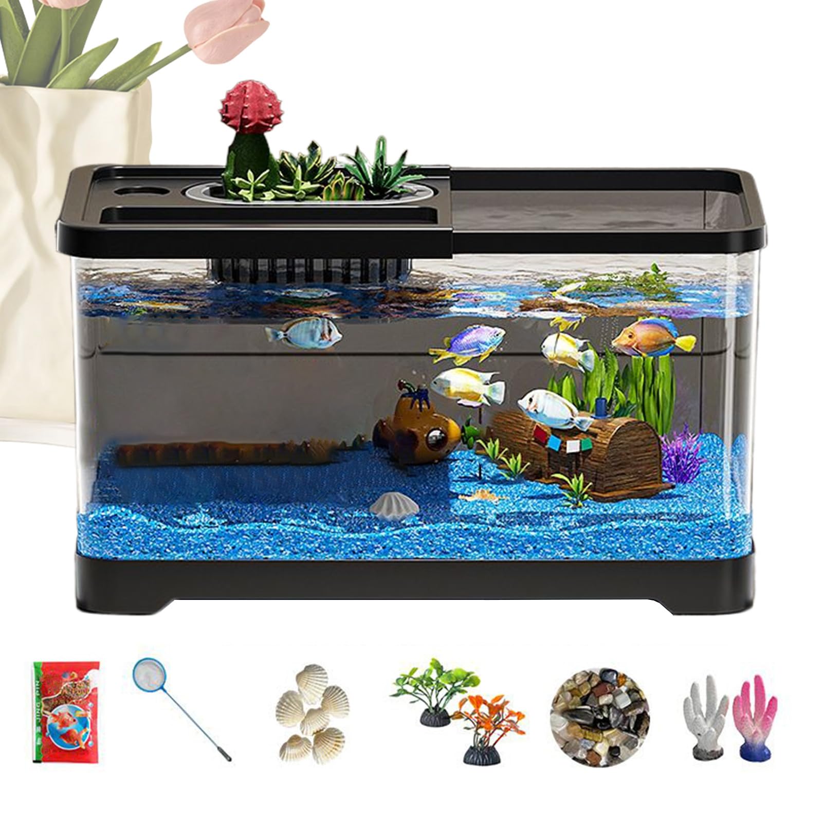 Aquarium Starter Kit - Landscape Set Fish Tank, Bright Underwater Views Betta Fish Tank | Glass Aquarium Set For Home Den Living Room Dorm Kids Room Betta, Shrimps With Landscape Decoration
