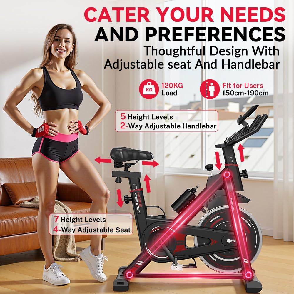 Cyclette stazionaria, Spin Bike Home Gym Equipment, sella e manubrio regolabili, monitor LCD e supporto per tablet, resistenza 0-100%, allenamento cardio, fitness indoor