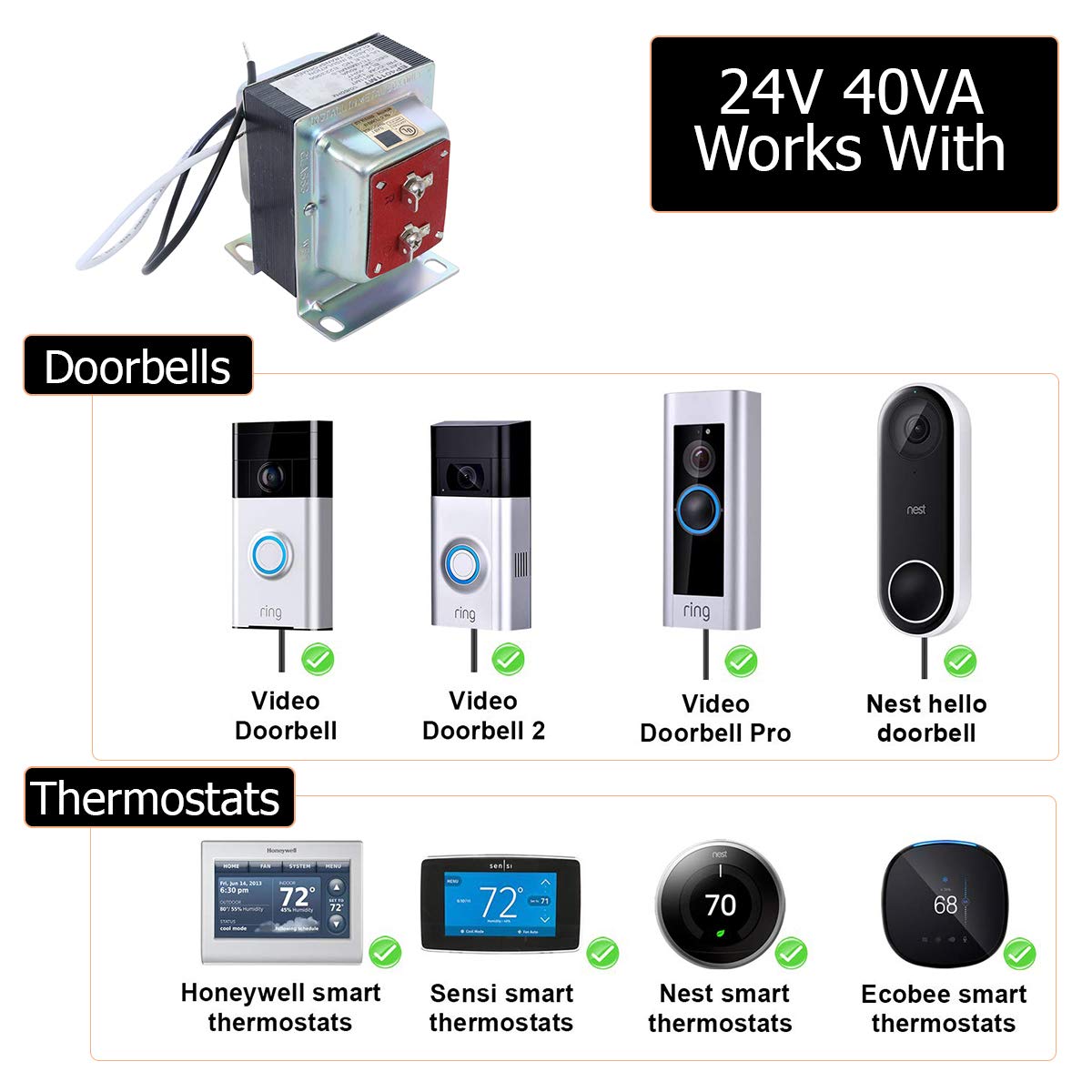 Kitchen Basics 101 24V 40VA Thermostat/Doorbell Transformer, Power