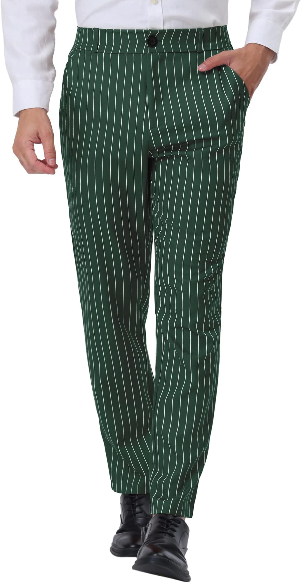 Men's Striped Dress Pants Straight Fit Color Block Business Stripe Trousers