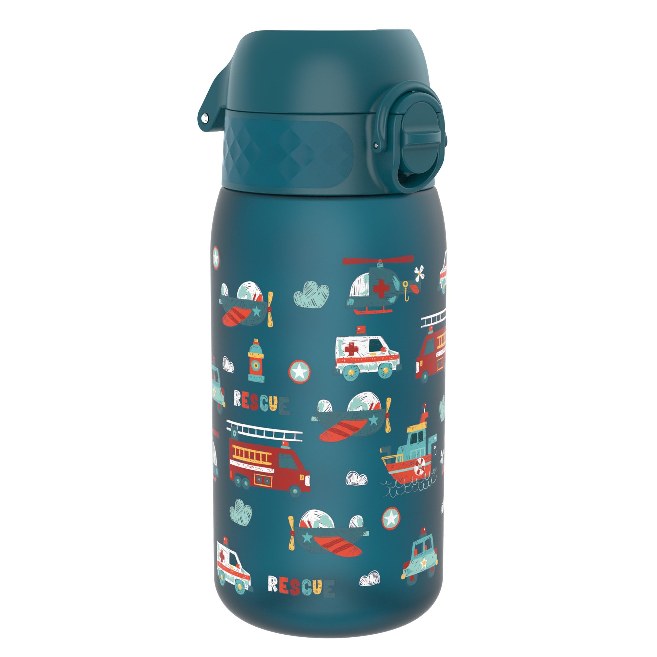 ion8 Kinder Trinkflasche, 350ml, Auslaufsicher, Einhandöffnung, Sichere Verriegelung, Spülmaschinenfest, BPA-frei, Tragegriff, Klappdeckel, Leicht zu Reinigen, Klimaneutral, Rettungsfahrzeuge,