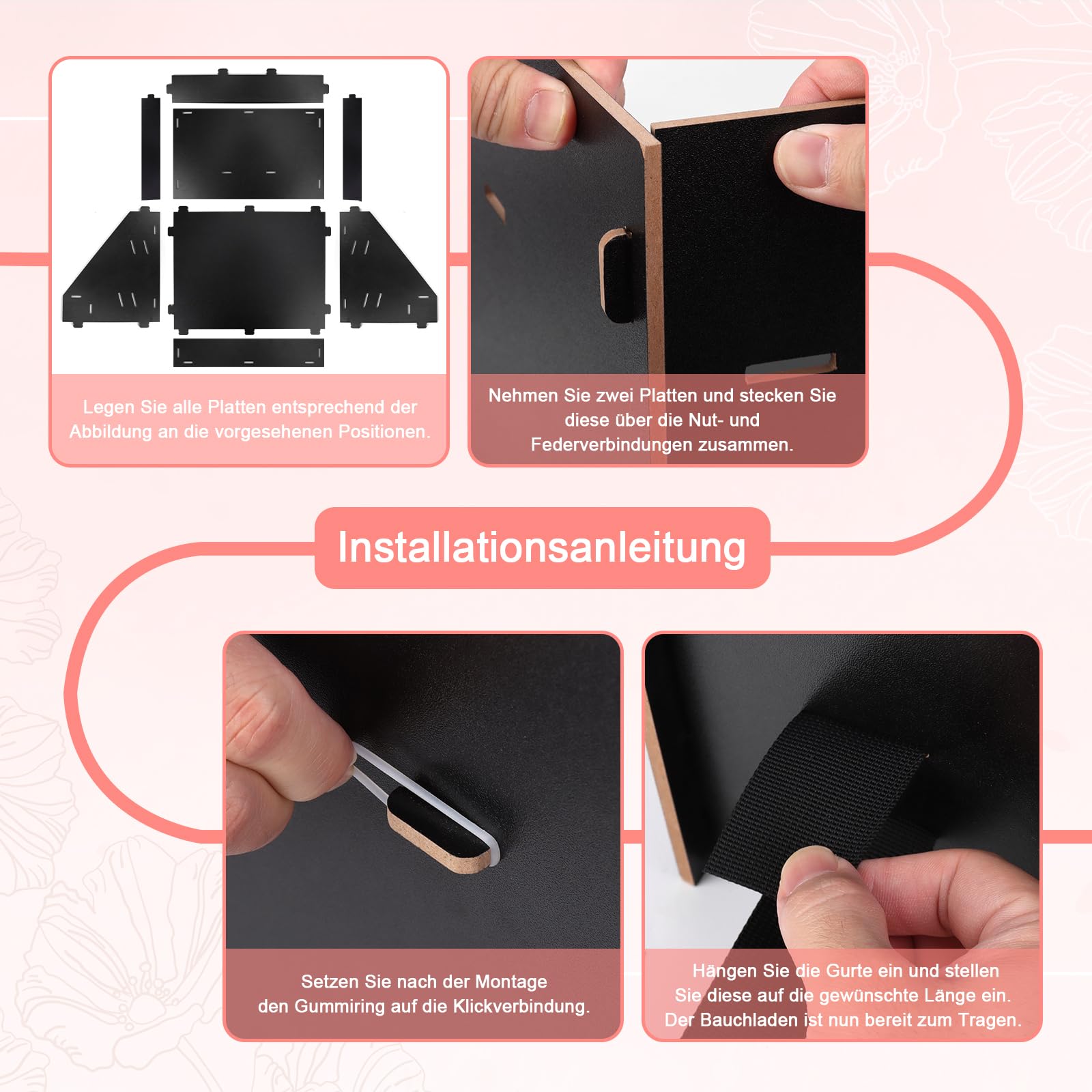 Carrello per addio al nubilato con cassetto superiore, 2 cinghie, 42 x 30 x 25 cm, in legno, decorazione per addio al nubilato, per uomini e donne, promozione, feste, catering, nero