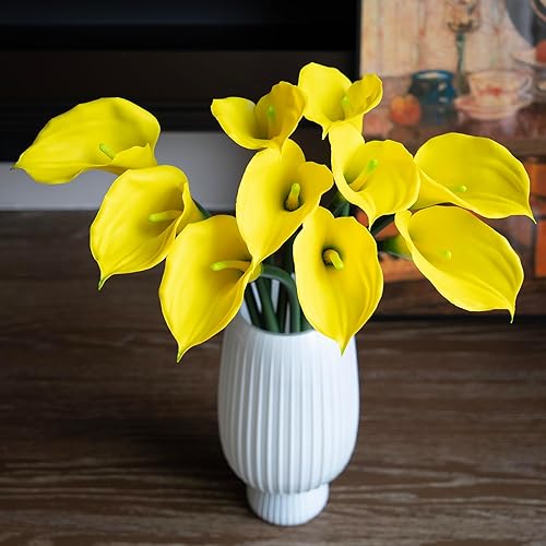 Miniatura 5 de Flores artificiales Calla Lilly 25.6 pulgadas, ramo de flores falsas grandes suaves al tacto real, plantas de tallo largo, 5 piezas para el hogar
