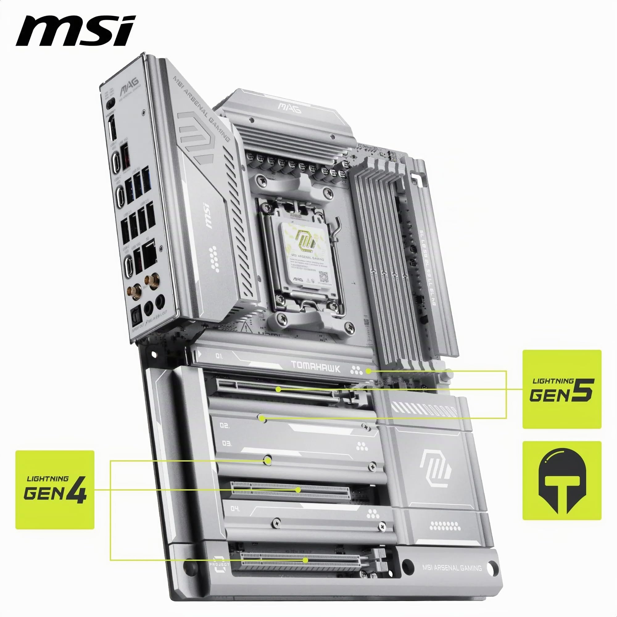 MSI MAG X870E Tomahawk MAX WiFi PZ Placa base, ATX – Soporta procesadores AMD Ryzen 9000/8000/7000, AM5 - DDR5 Memory Boost 8400+ MT/s (OC), PCIe 5.0 x16, M.2 Gen5, Wi-Fi 7, 5G LAN