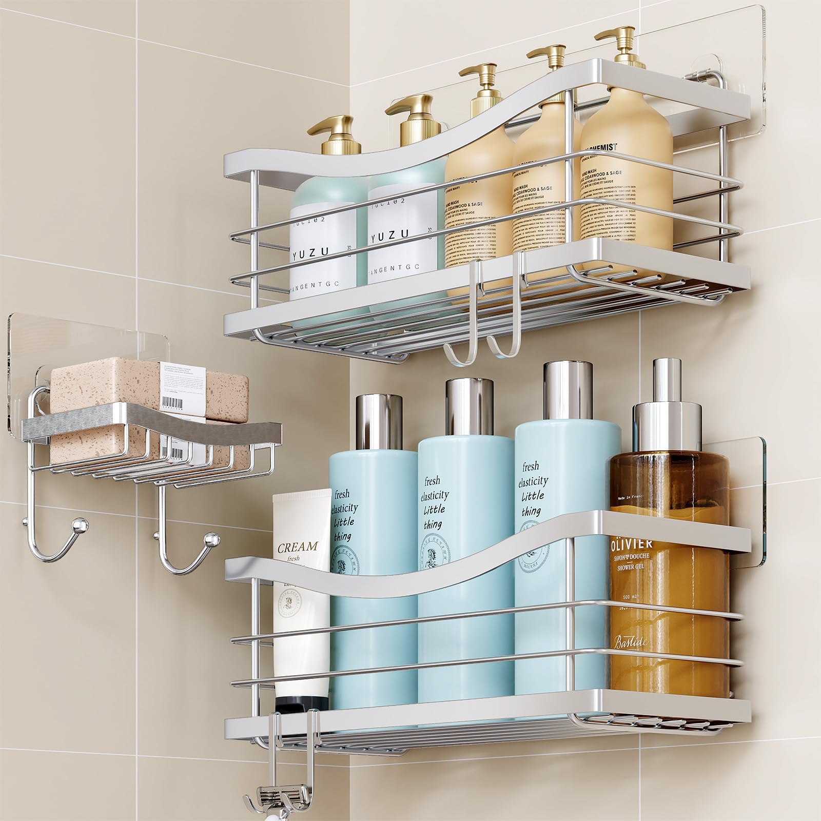 Hawsam No Drilling Bathroom Corner Shelves, Aluminum 2 Tier Shower Shelf Caddy