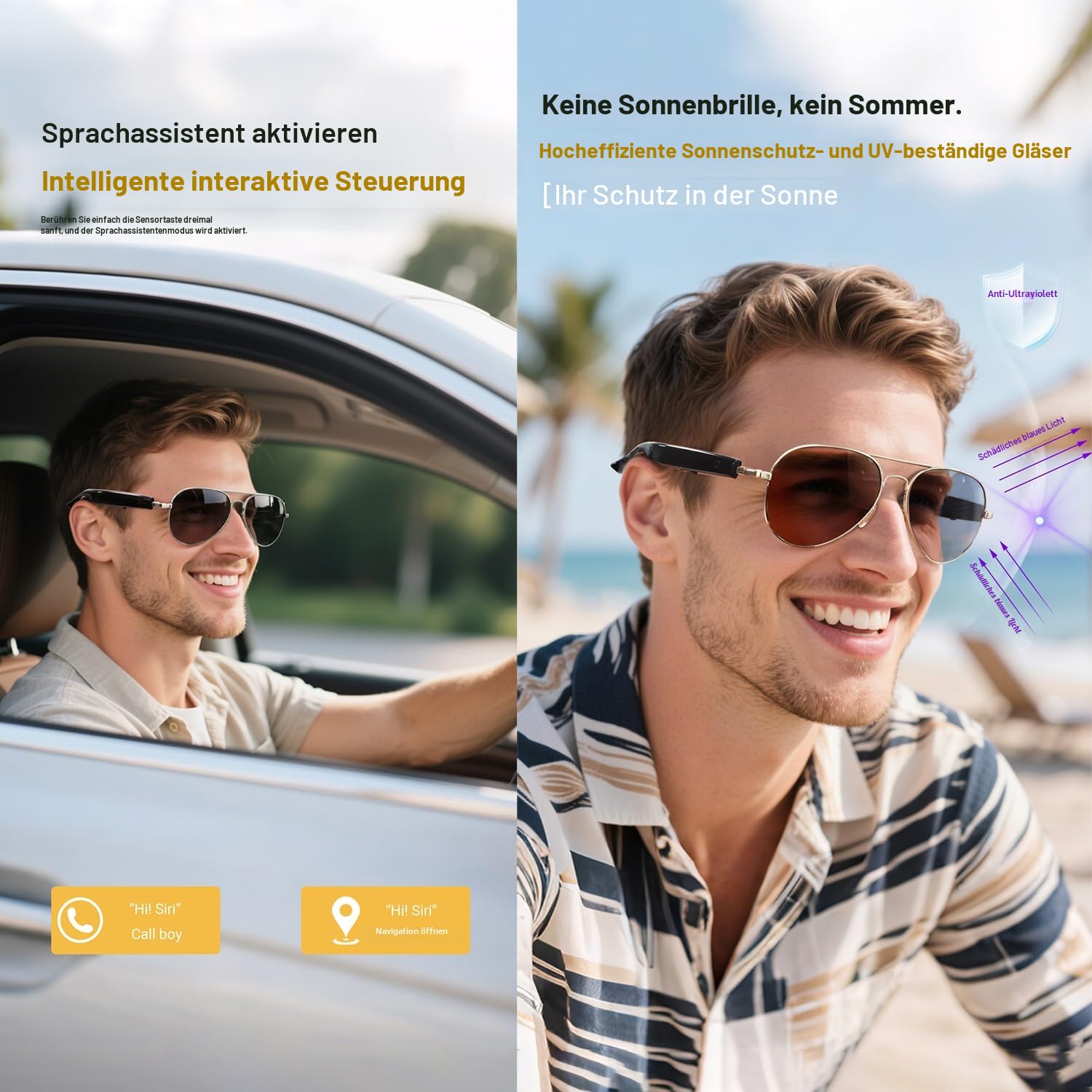 LONGLU Intelligente Brille, KI-Smart-Brille mit Hyper MZT App - Echtzeit-100+ Sprachübersetzung, Touch-Fotografie, UV400-Schutz & Bluetooth 5.4 (Braun)