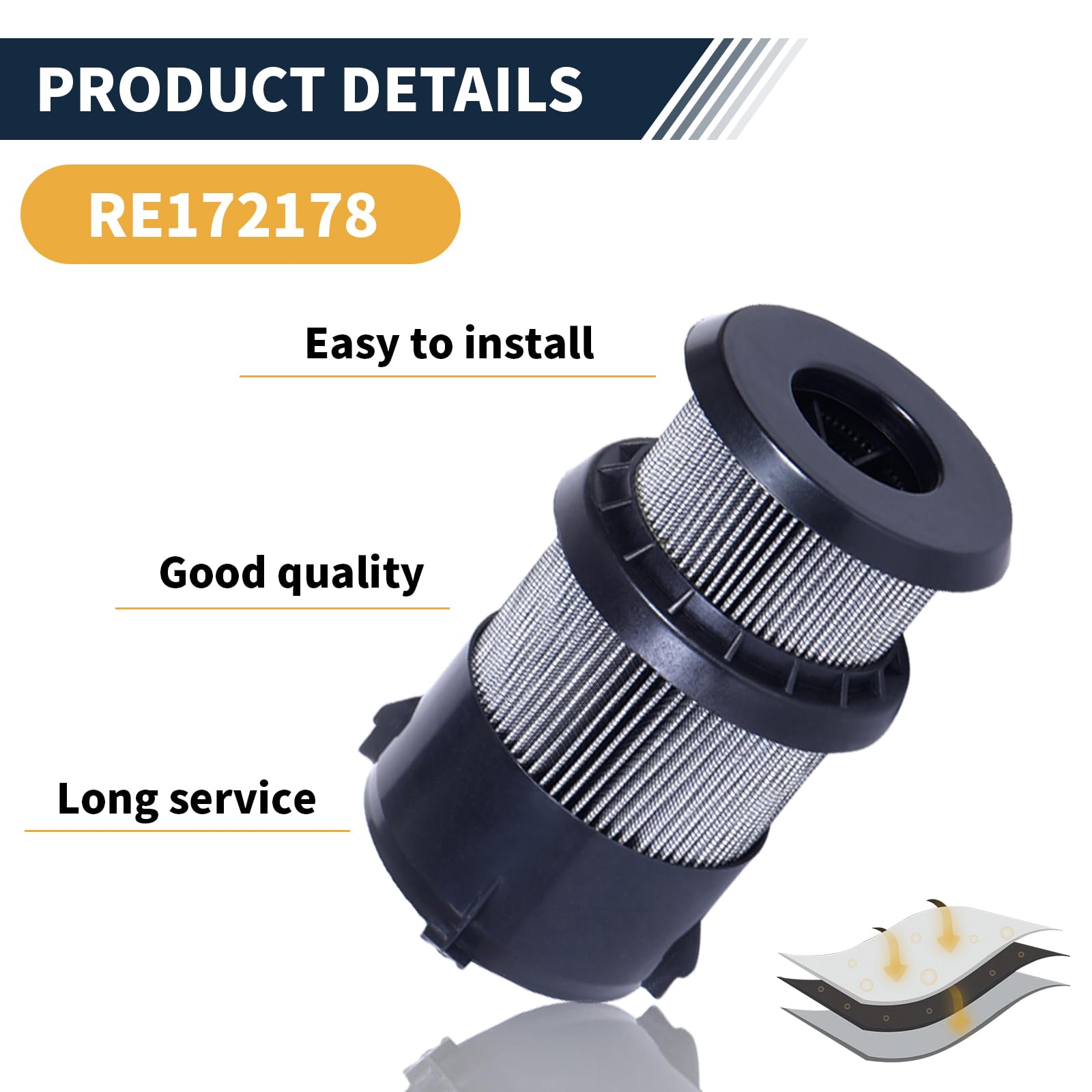 GETOPAUTO RE172178 Filtre hydraulique compatible avec John Deere 6403 904 6603 1054 1204 1354 1404