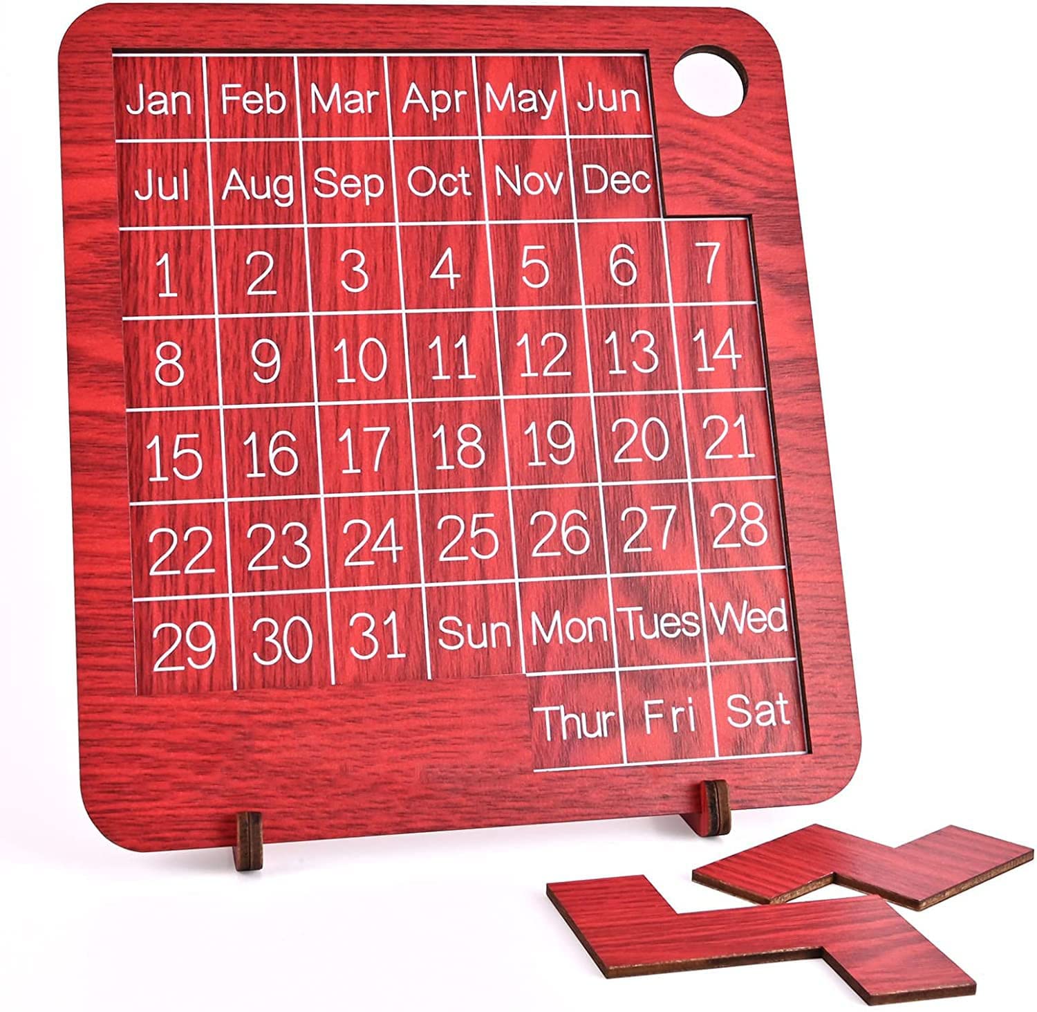 QidoorDaily Calendar Puzzle Wooden,More Than 365+ Challenges Puzzle for Every Day of The Year,for Coffee Tables, Family Rooms, Students, Office Toy, Game Room (Red)