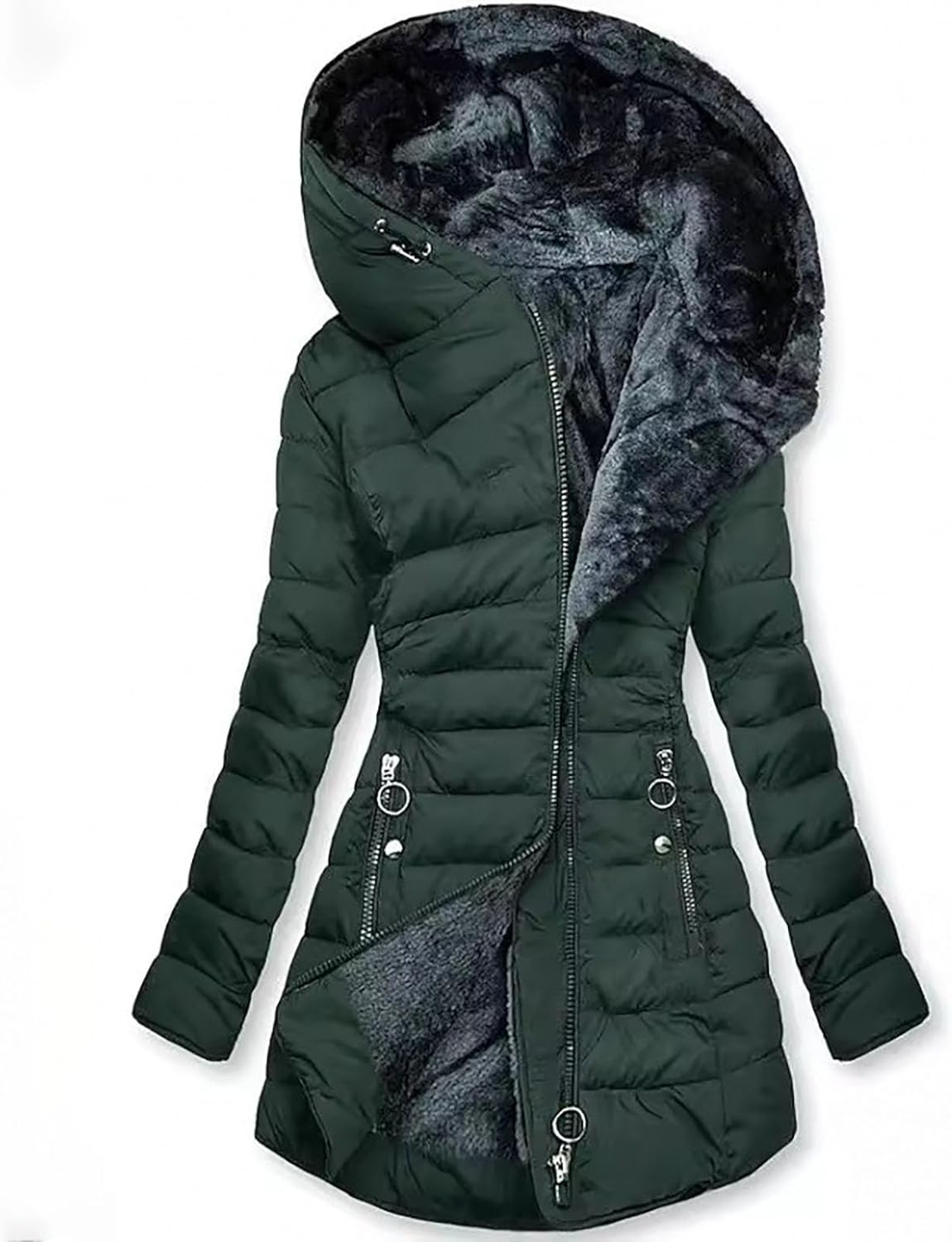 Long Winter Coats For Women Fleece Lined, Waterproof Warm Long Puffer Jacket With Hood Oversized With Zip Pockets