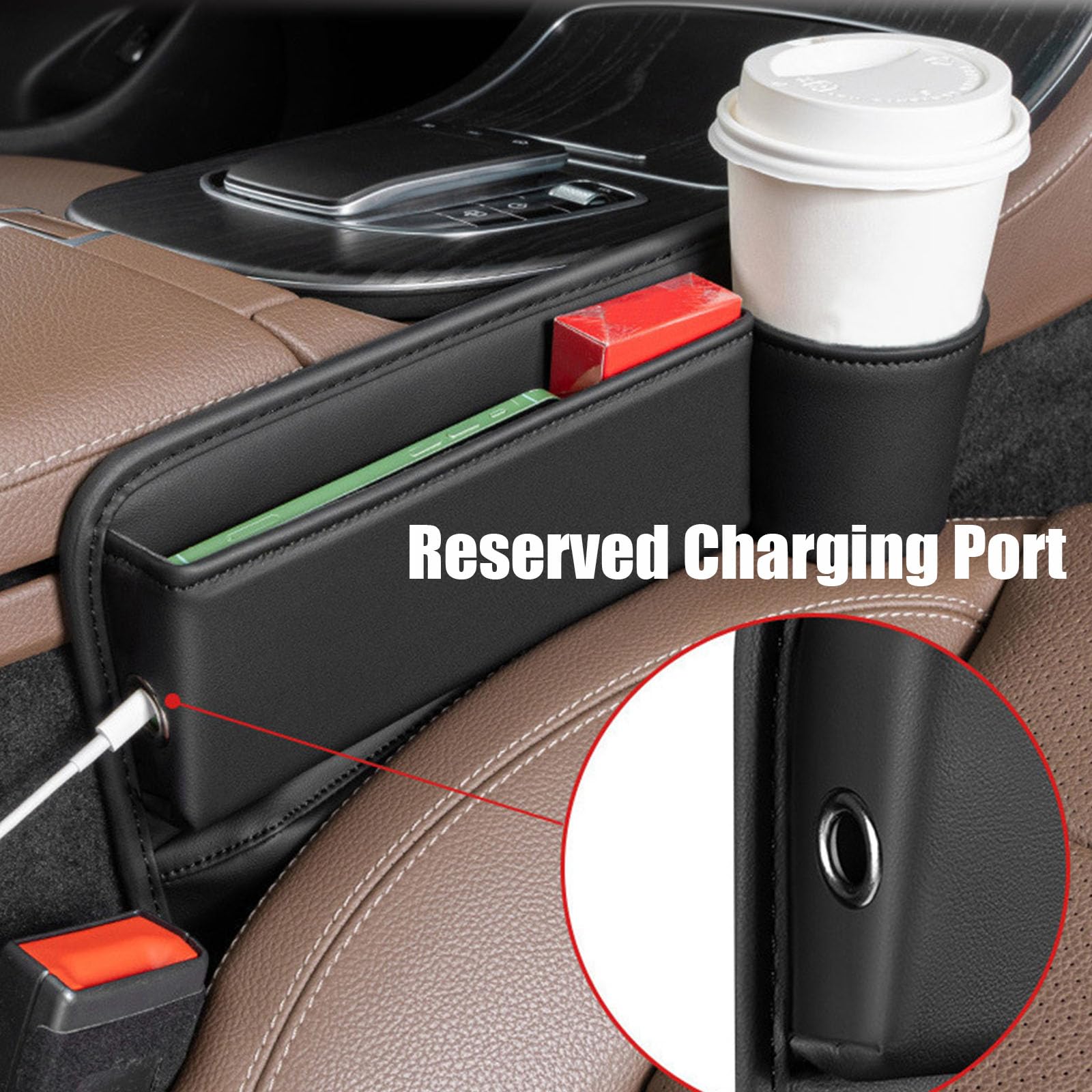 2 Piezas Caja Almacenamiento para Asiento Coche, Compatible con Chevrolet Caprice Agile Sonic, Organizador de Relleno de Automóvil Multifuncional,Beige