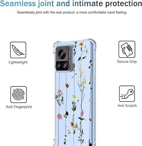 Miniatura 3 de OEURVQO Funda para Moto Edge X30 Pro Edge 30 Ultra transparente con patrón de flores de TPU suave, a prueba de golpes, antiarañazos, funda