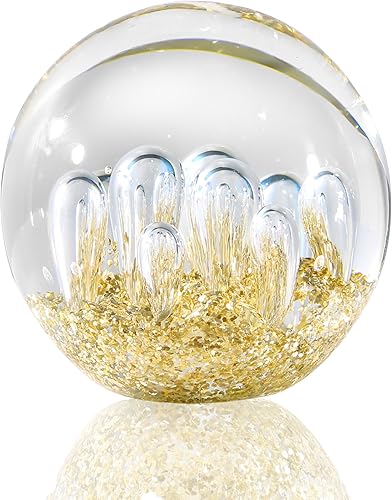 Miniatura 2 de Bola de cristal soplado a mano con ondas oceánicas transparente con luz dorada para el hogar, oficina, decoración de acuario para amigos y amantes