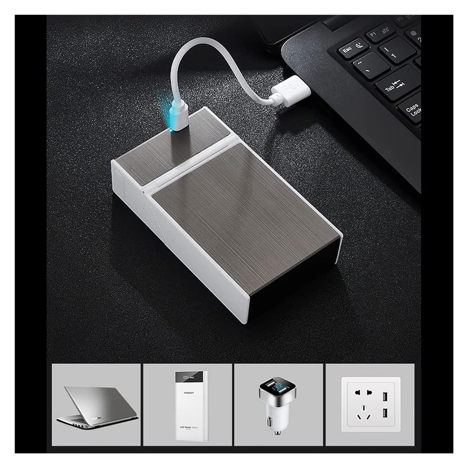Papierośnica Etui na papierosy z zapalniczką, 20 zwykłych papierosów, ładowane przez USB, automatycznym wyrzutem, pudełko, wbudowana zapalniczka, dozownik do etui(Silver)