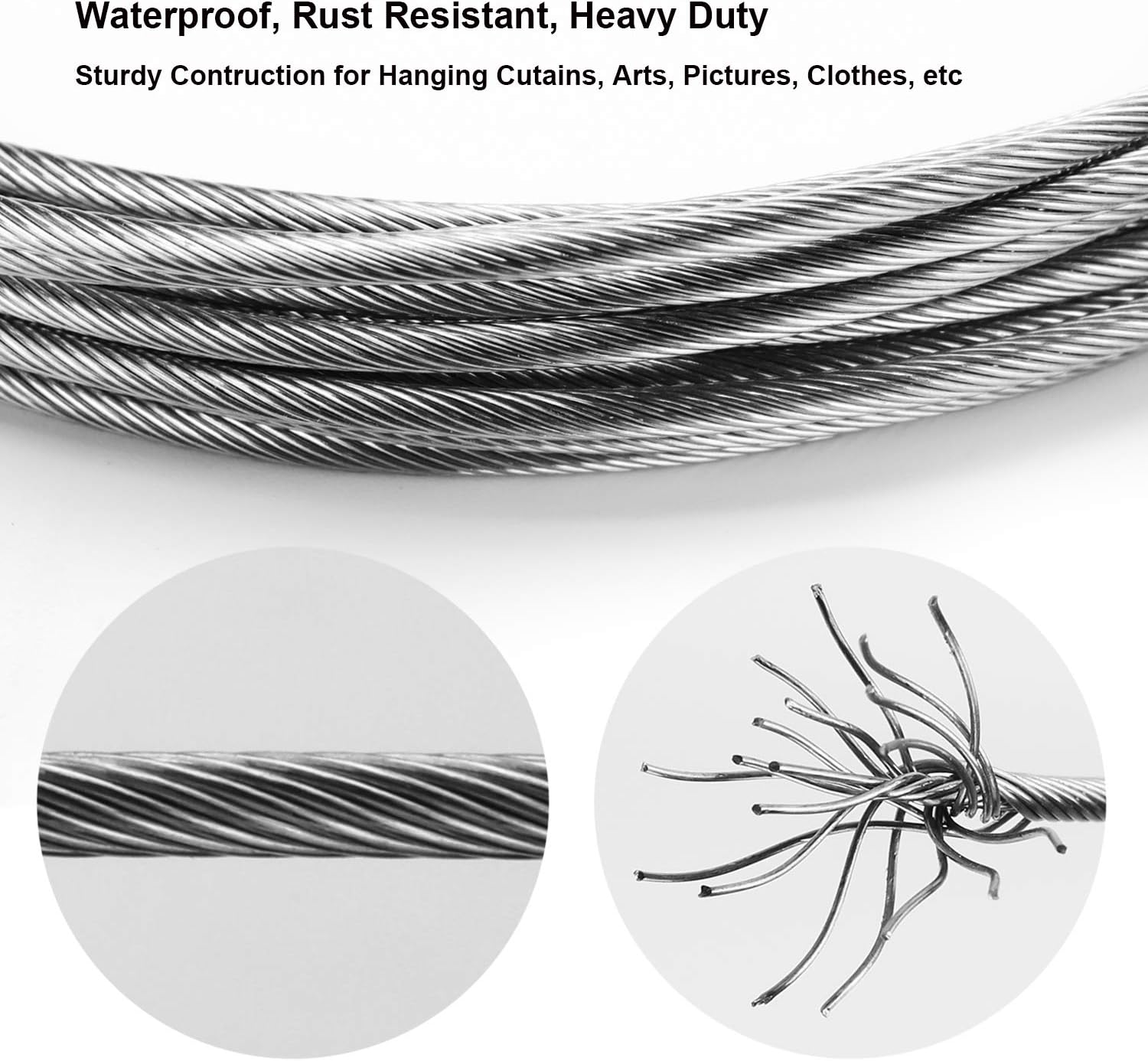OOTSR Wall Mount Children’s Art Projects Display Curtain Wire Rod Set - Stainless Steel Photo Hanging Wire Clothesline Wire Window Curtain Tension Wire Multi-Purpose Crafts Organizer (5 Meter)