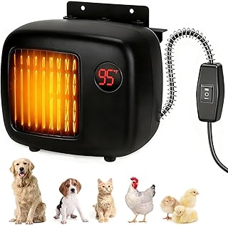 Dog House Heater with Thermostat,Wall-Mounted Dog Heater with 6.5FT Bite Proof Wire,Heaters for Dogs House with Safe Overheat Protection(2 Heating Mode200W/400W)-Black
