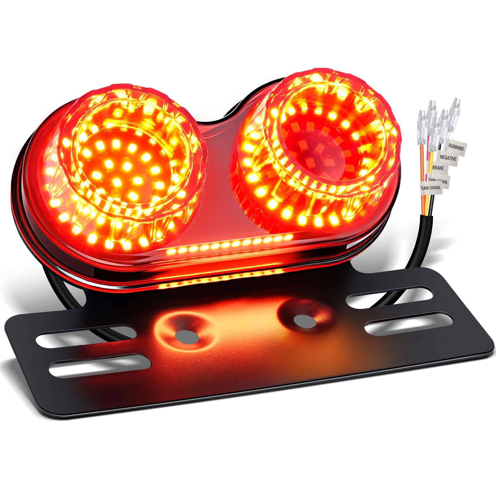 Photo 1 of PBYMT Enhanced Motorcycle Tail Light, Break light Running Lights, IP67 Waterproof Turn Signals with License Plate Bracket Compatible with Street Bike Cruiser Chopper Bobber (Red, 108 LEDs)