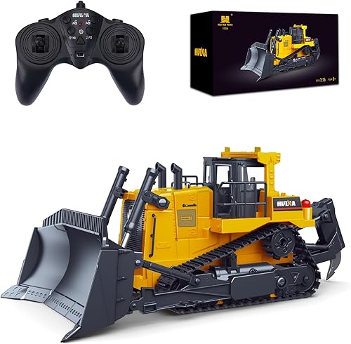 Miniatura 6 de Hiitytin Bulldozer a control remoto, 116 RC Bulldozer juguetes de construcción, 2.4Ghz RC Bulldozer camión tractor con luz y sonido, camión de carga