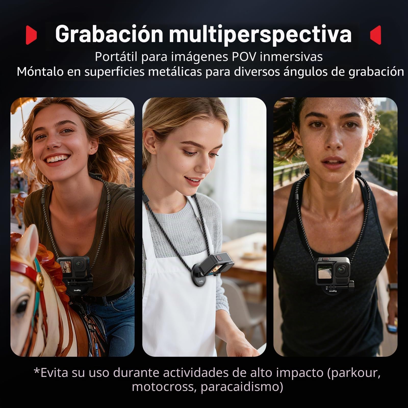 SMALLRIG Soporte magnético de cuello para cámara de acción, soporte de cuello con un solo clic, para GoPro 13/12/11/10/9, para DJI Osmo 360/Nano/Action 6/5 pro/4/3, Insta360 Ace Pro 2-5360