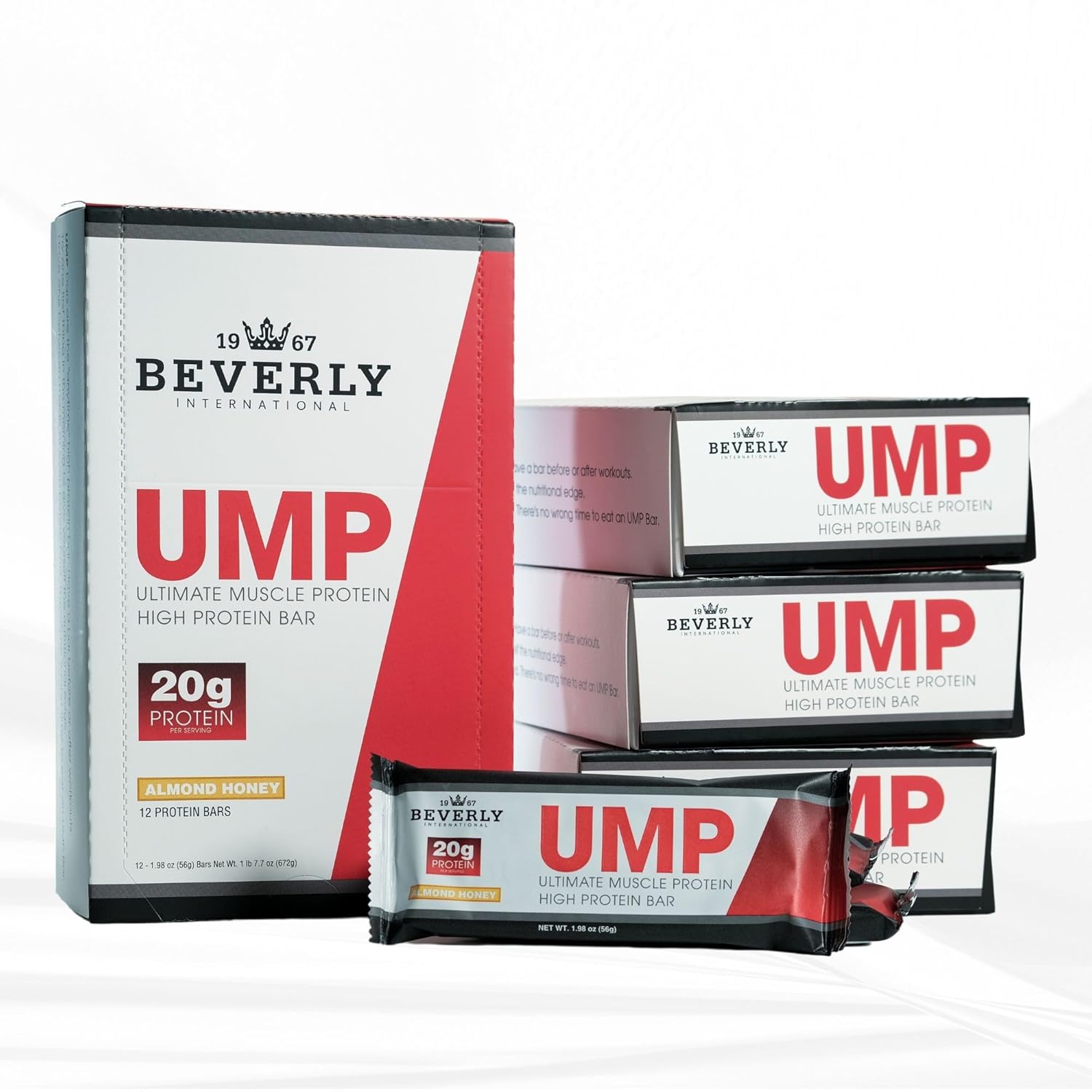 Beverly International UMP High Protein Bars - Almond Honey, 20g of Protein, 8g Fiber. All Natural Gourmet Ingredients. Soy Free Bar, 12 Pack