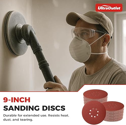 Miniatura 3 de 70 discos de lijado de 9 pulgadas, discos de lijado autoadhesivos de 8 agujeros, discos de papel de lija surtidos 6080120150180240 para lijadora de