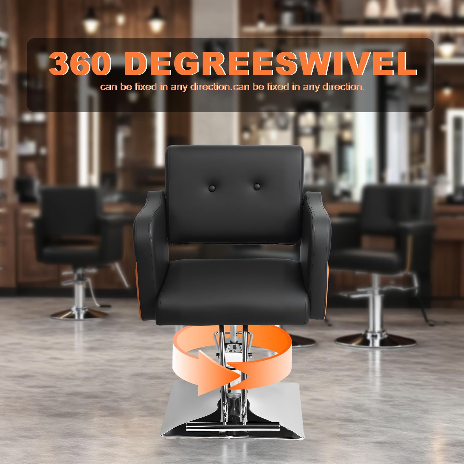 Friseurstuhl Höhenverstellbar mit hydraulischer Pumpe 360° Drehbar belastbar bis 150 kg Schwarz Orange