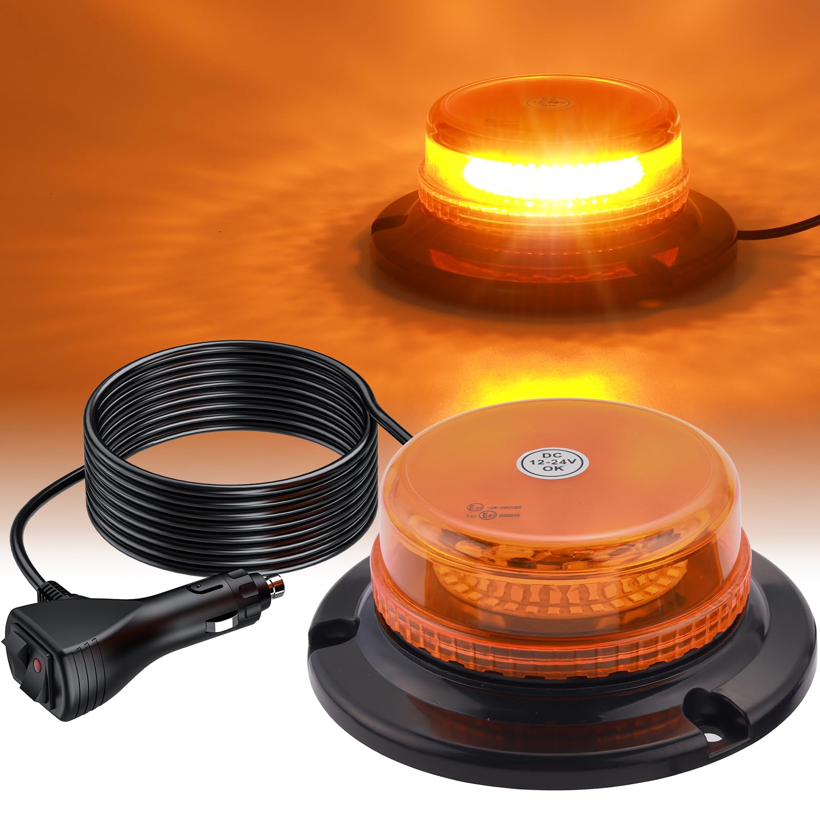 AUTOUTLET 36 LED 18W Luce Stroboscopica,Faro Rotante con con Base Magnetica e Cavo di 5 Metri,9 Modalità Lampeggianti,per Trattore Camion Auto(Arancione)