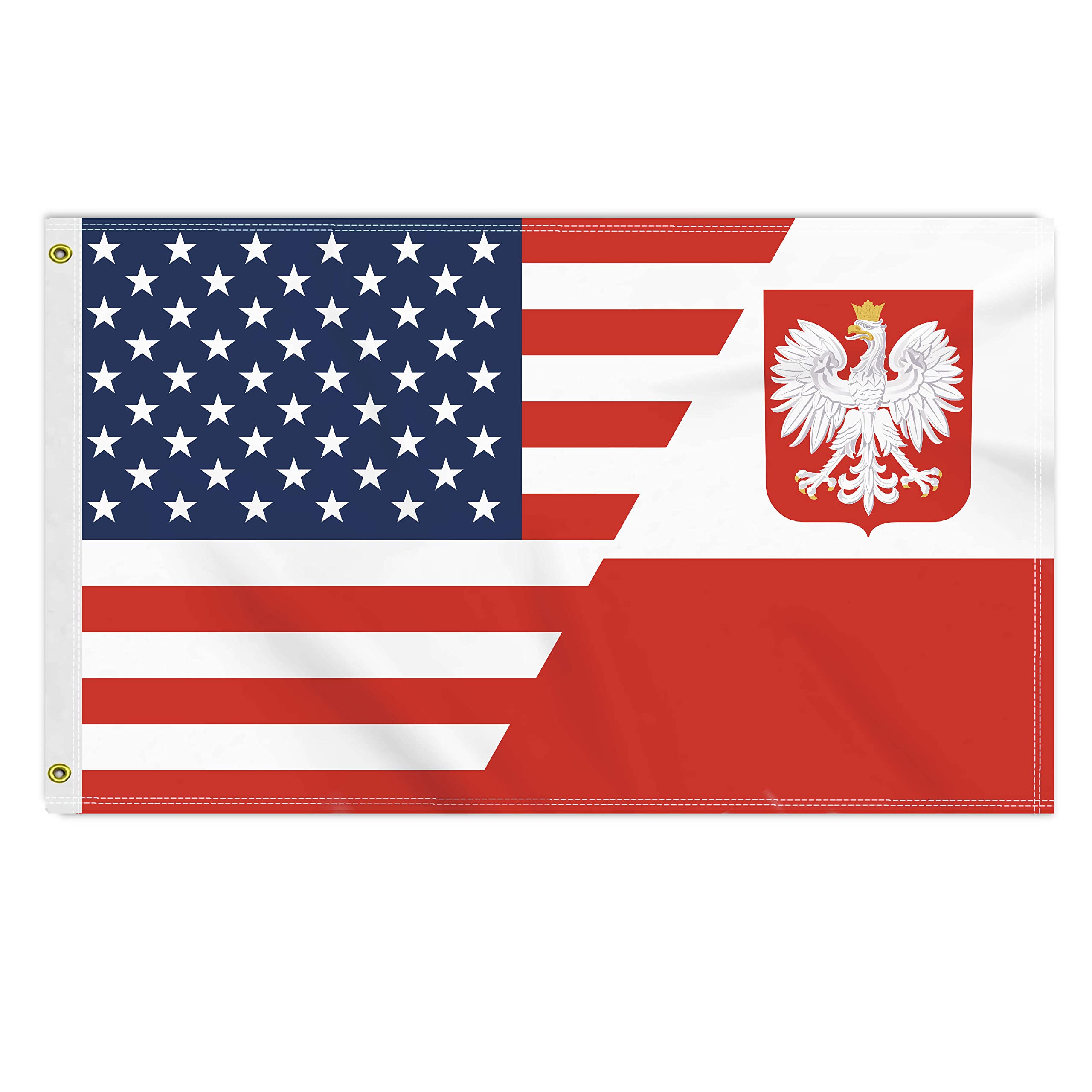 3×5 FT USA Poland Flag, Large 150D America Polish Outdoor Banner, Double Side Printing American Decor For Patio Garden With Brass Gromment