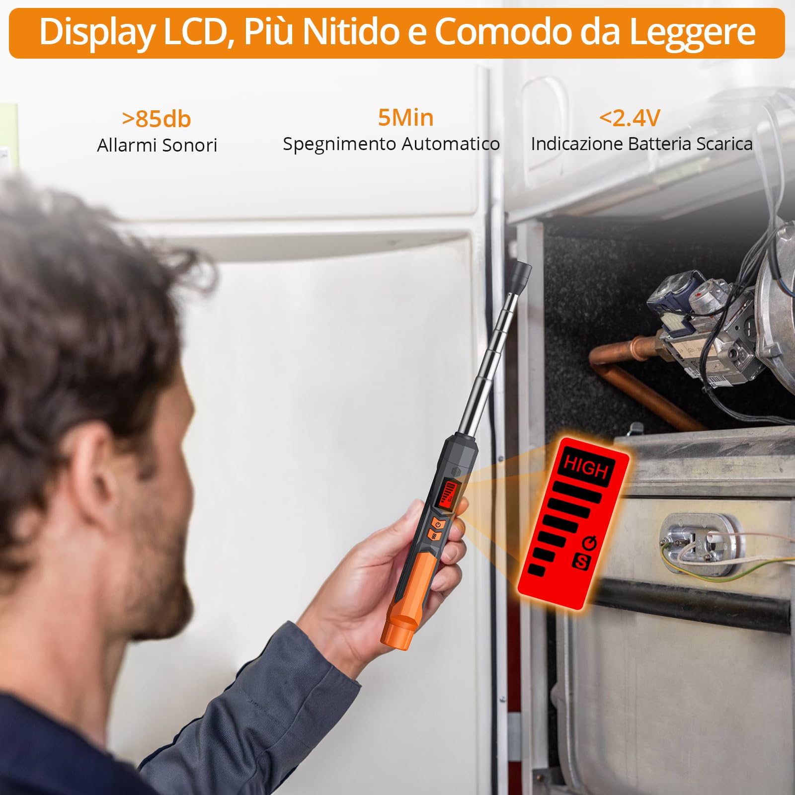 Neoteck Kit Professionale per Sicurezza Gas: 2 Rilevatori Portatili con Sonde da 10cm e 16cm, Sensibilità Regolabile per Metano, GPL - Controllo Caldaia, Cucina, Camper