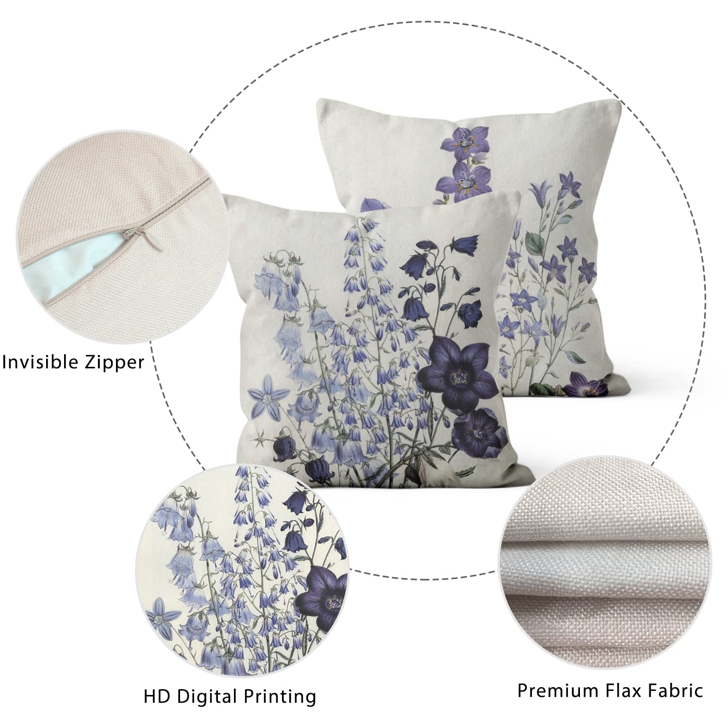 ASDCXZ Set di 4 Federe per Cuscino di Primavera 40 x 40 cm - Design di Rose Fresche e Fiori Bianchi - Decorative per Divano, Lavabili, in Poliestere e
