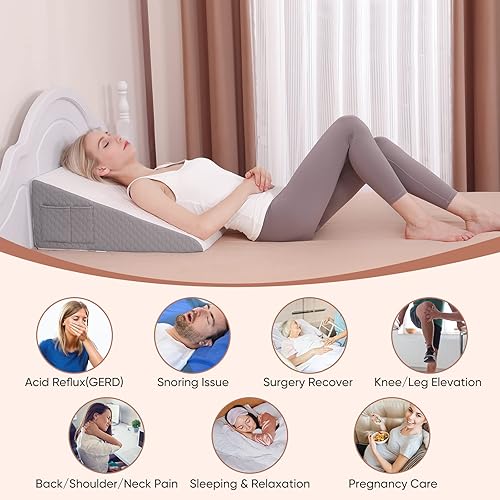 Miniatura 5 de Forias Almohada de cuña para dormir, almohada de cuña de cama de 10 pulgadas para después de la cirugía, parte superior de espuma viscoelástica de