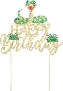 Glitter Happy Birthday Snake Cake Topper, Glitter Jungle Animal Themed Birthday Party Decoration for Men Women Photo Booth Props HBD Party Supplies Decorations Surprise for HBD Accessories
