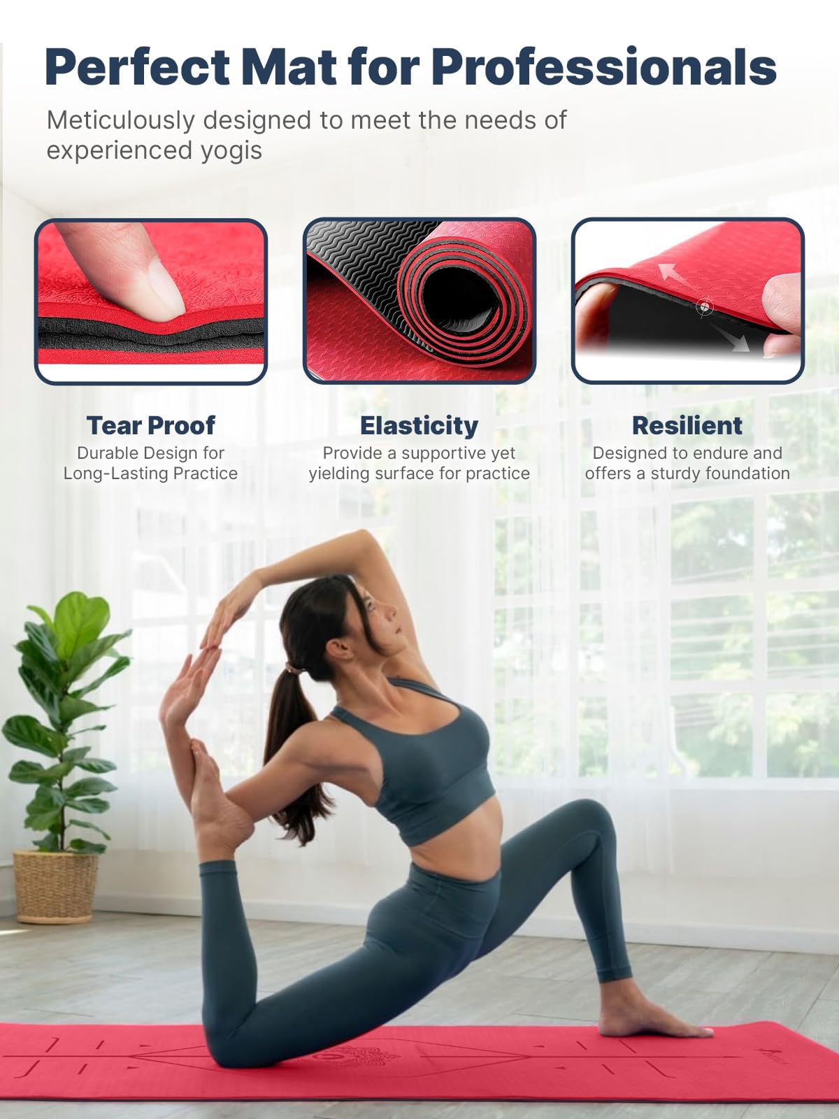 Yoga Mat 6mm Thick, Non-Slip Lightweight Exercise Mat with Carry Strap and Bag, Supportive Pilates and Gym Mats for Home Use, Ideal for Yoga, Stretching, Meditation and Floor Workouts