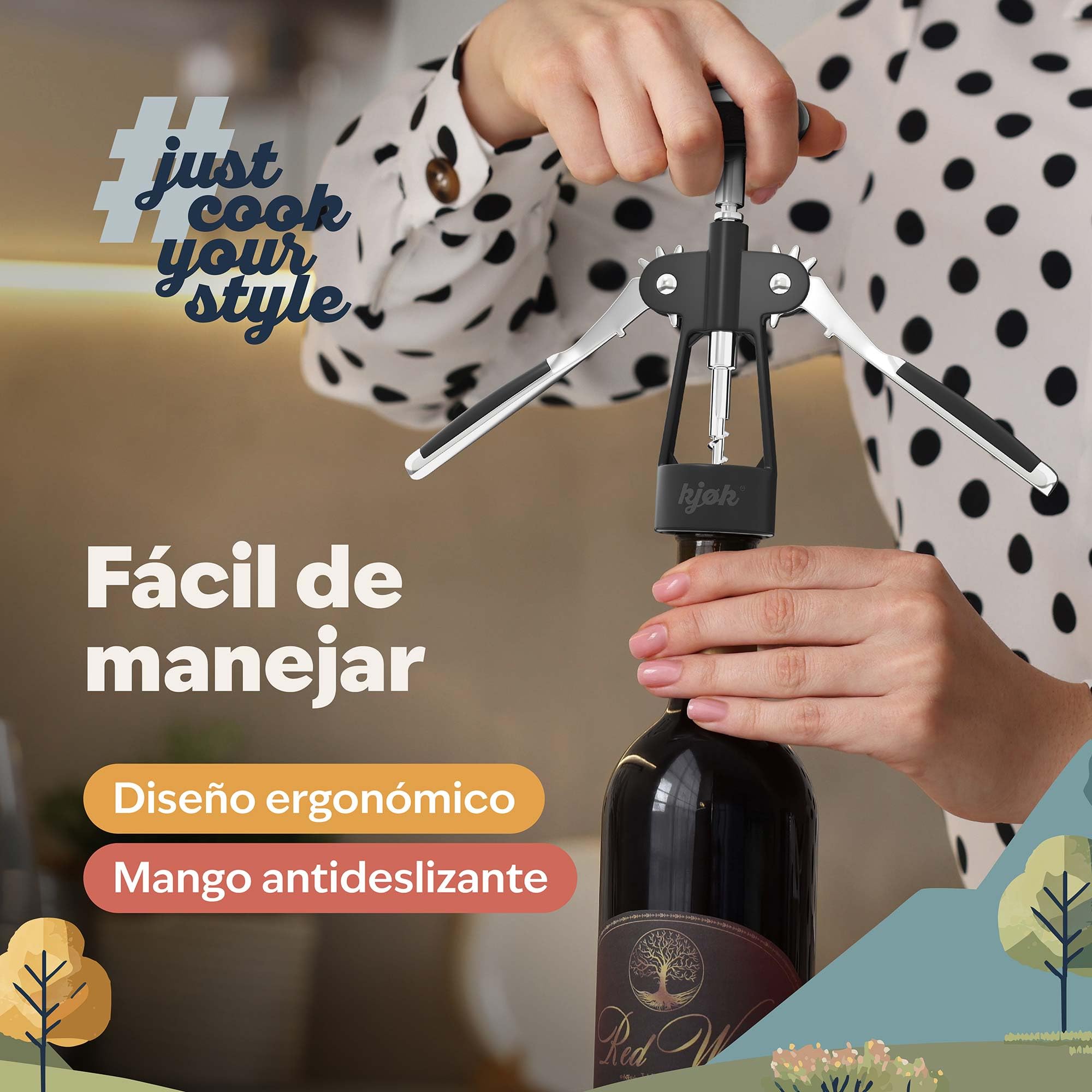kjøk Premium Sacacorchos de alas, abridor de botellas de vino, abrebotellas multifuncional para vino, sacacorchos de aleación de zinc para corchos y botellas con cierre metálico