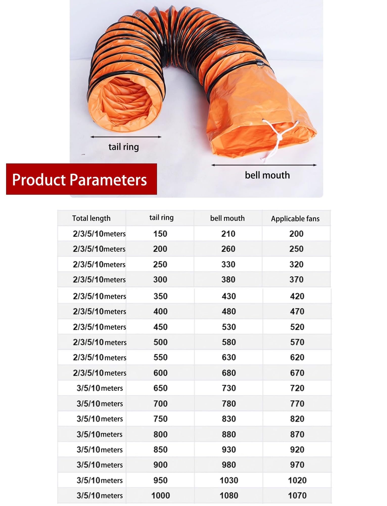 Manguera de conducto flexible, PVC ignífugo ajustable para altas temperaturas, ventilador de escape y uso HVAC (250 mm x 10 m) – ideal para aplicaciones portátiles de conductos de aire