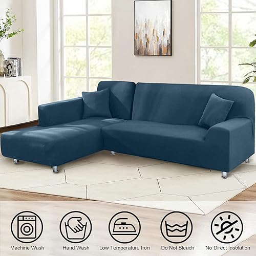 Miniatura 2 de LA MEACK Fundas para sofá modular, 2 piezas, suave, en forma de L, súper elástica, tipo L, con 2 fundas de almohada, funda de sofá de 3 plazas +