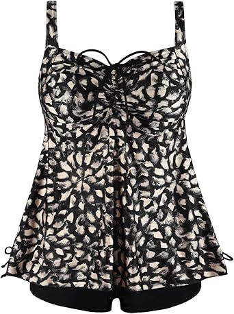 Septangle Women Plus Size Bathing Suits Paisley Print Two Piece Swimsuit Tankini Swimwear