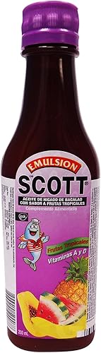 Emulsión de emulsión de Scott de Bacalao Aceite de Hígado Sabor de Frutas Tropicales 6.7ozScott de frutas tropicales, paquete de de 1, 1