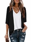 Women Lightweight Chiffon Cardigan Puff Sleeve Loose Beach Wear Cover Up Blouse Top