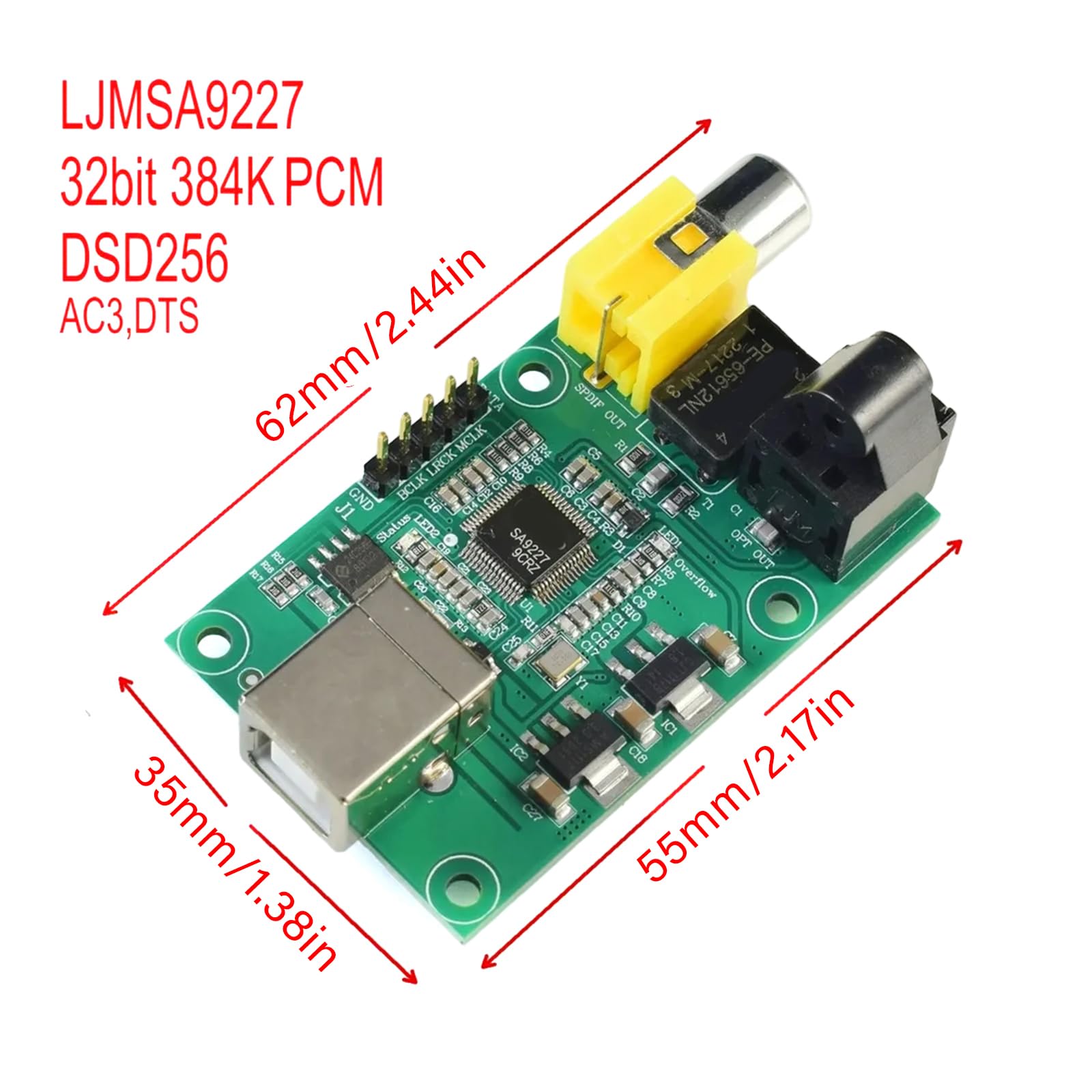 Compatibilité universelle, carte convertisseur USB vers SPDIF, prend en charge l'audience haute résolution jusqu'à 32 bits, 384 kHz, DSD256 Auditory